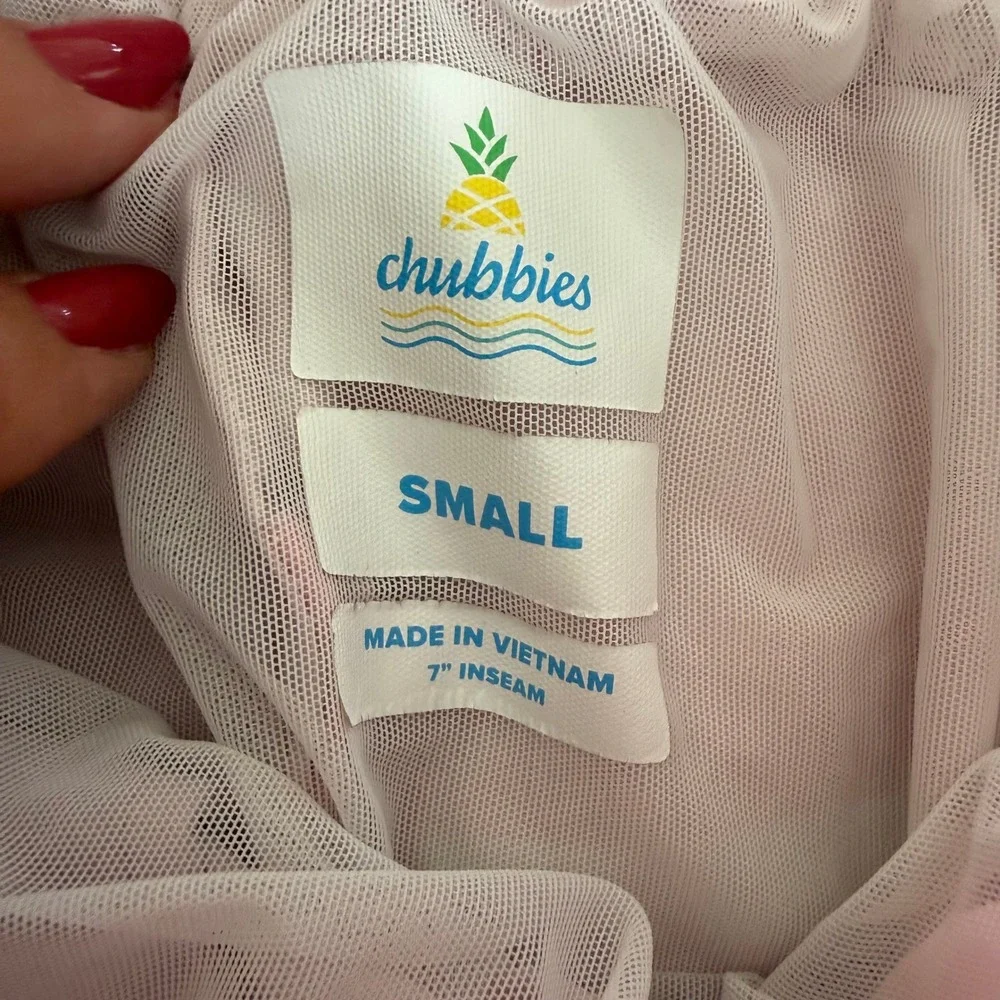 Chubbies Swim Trunks Small Pink Blue Striped 7 Inch Inseam Mesh Lined Shorts